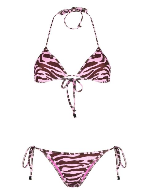 light pink zebra print stretch-design triangle cup halterneck tie fastening rear tie fastening low-rise side tie fastening Be mindful to try on swimwear over your own garments. Swimsuit Bikinis, Cute Triangle Bikinis, Designer Bikinis, 2000s Bathing Suits, Shein Bathing Suits, Triangle Bikinis, Y2k Swimwear, Emo Bathing Suits, Animal Print Bathing Suit