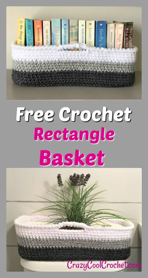 Crochet Basket For Bathroom, Crochet Pattern Rectangle Basket, Crochet Shallow Basket, Things To Crochet For Your Home, Crochet Large Square Basket Pattern Free, Crochet Large Rectangle Basket Pattern Free, Crochet Hamper Pattern, Crochet Basket Beginner, Crochet Rectangular Basket Pattern Free