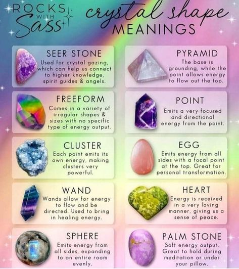 Crystals are amazing not only do their colors have meaning/healing power but so do their shape! I love this... I also love that crystals are also come in raw form or polished! 
What is your favorite shape and why? Crystals Shapes Meanings, Crystal Shape Meaning, Crystal Shapes Meaning, Rainbow Quartz Meaning, Super Seven Crystal Meaning, Rock Meanings, Quartz Geode Meaning, Unicorn Stone Crystal Meaning, Crystal Meanings Charts