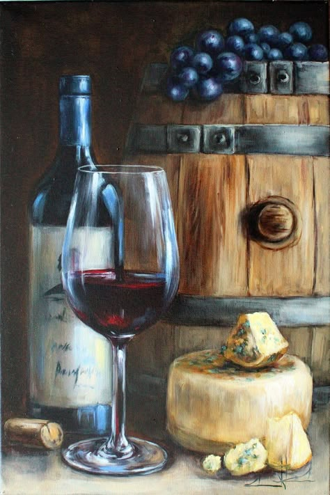 Fruit Bowl Drawing, Red Wine Art, Wine Bottle Painting, Wine Bar Decor, Drink Art, Glass Of Red Wine, Wine Grapes, Wine And Canvas, Wine Painting