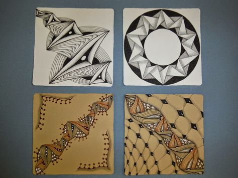 inquisitive-Sue: Zentangle Challenge #184 - ING, like the colors on brown Tangle Doodle, Zentangle Designs, Tangle Art, Tangle Patterns, Doodles Zentangles, Zen Doodle, Zentangle Patterns, Zentangle Art, Simple Colors