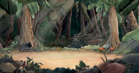 Ruse of an Ooze Background Art - Cuphead Art Gallery Cuphead Background Art, Cuphead Background, 2d Animation Background, Environmental Reference, Cuphead Characters, Watercolor Field, Vintage Animation, 1930s Cartoons, Cuphead Art