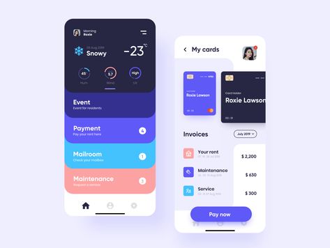 My Resident app (Home & Payment section) by Ariunbold Ankhaa Driver App, App Home Screen, App Screen, Android App Design, Ux Mobile, Mobile App Design Inspiration, App Interface Design, App Home, Life Hacks Websites