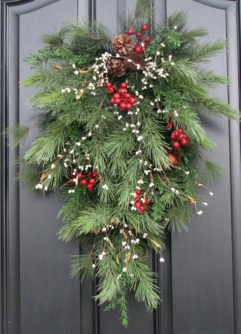 Winter Wreath Pine Berries, Pine Swag, Wreath Alternative, Christmas Florals, Holiday Swag, Unique Wreath, Winter Florals, Front Door Christmas Decorations, Christmas Church