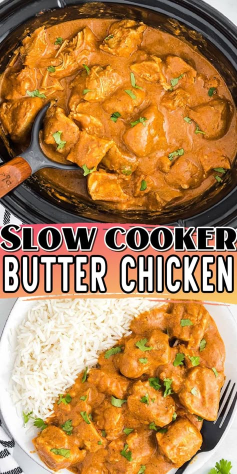 Slow Cooker Butter Chicken, Tomato Cream Sauce, Butter Chicken Recipe, Slow Cooker Dinner, Crockpot Dishes, Chicken Slow Cooker Recipes, Tender Chicken, Crockpot Recipes Slow Cooker, Dinner Recipes Crockpot