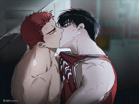 Hanamichi Sakuragi and Rukawa Kaede Slam Dunk Manga, Slam Dunk Anime, Anime Drawing Books, Men Kissing, Lgbt Art, Anime Guys Shirtless, Cool Anime Guys, Manga Books, Manga Love