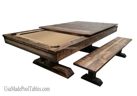 RUSTIC POOL TABLE Rustic Pool Table, Rustic Pool, Brunswick Pool Tables, Outdoor Pool Table, Pool Table Dining Table, Pool Table Room, Dining Table Rustic, Pool Tables, Rustic Bench