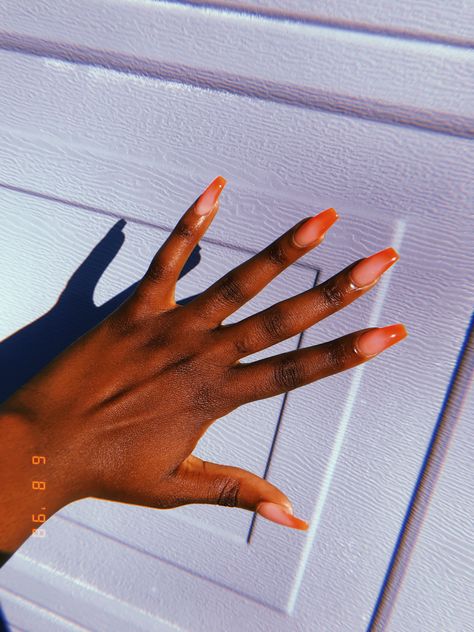 Ombre Nails Black Women, Orange Nails Black Women, Orange Prom Nails, Orange Black Nails, Chakra Nails, Orange Ombré Nails, Orange And Black Nails, Black And Orange Nails, Orange Pedicure