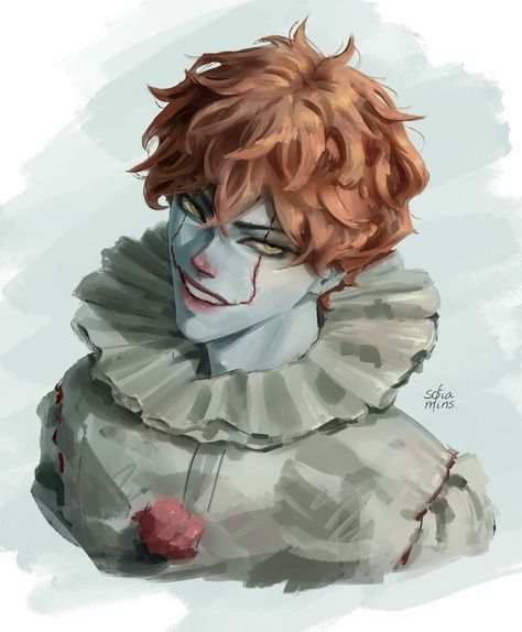 Creepy Jester Art, Hot Pennywise Fanart, Anime Clown Art, Pennywise X Oc, It Drawings Clown, Clown Boy Art, Scary Clown Art, Clown Character Art, Clown Pose Reference