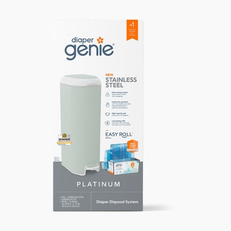 Buy the Diaper Genie Platinum Stainless Steel Diaper Pail with Easy Roll Refill Bags - Sage Green, Unscented at Babylist. Read reviews from experts and real parents, plus get free shipping on $45+ orders. Diaper Genie Trash Bag, Nursery Changing Station, Best Baby Registry, Easy Rolls, Diaper Caddy, Nursery Toys, Real Parents, Changing Station, Baby List