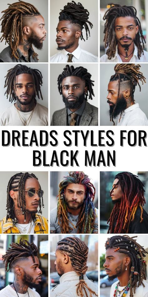 Dive into our extensive gallery of dreads styles for black man, featuring everything from short, manageable dreadlocks to long, intricate locks. Perfect for any male looking to refresh his look, these dreadlock hairstyles include options for adding a beard or styling into a high bun or casual ponytail. Get inspired by various hair designs that are both functional and fashionable. Men’s Dreadlock Hairstyles, Dreadlock Hairstyles Men Dreads Styles, Different Loc Styles Men, Men Locks Dreadlocks Style, Dreads Men Styles, Lock Styles For Men Dreads, Loc Styles For Men Long, Mens Locs Hairstyles, Men Dreadlock Styles