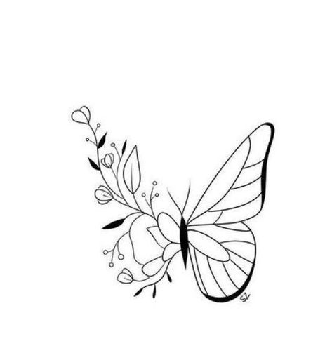 Butterfly With Tulips Tattoo, Two Butterfly Tattoo Stencil Simple, Simple Line Butterfly Tattoo, Tulip Butterfly Tattoo, Vine Butterfly Tattoo, Tulip And Butterfly Tattoo, Butterfly With Letter Tattoo, One Line Art Butterfly, Line Art Butterfly Tattoo