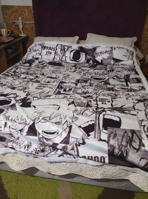 Bakugo Room Decor, Anime Bedroom Ideas For Boys, Anime Room Ideas Boys, Naruto Bedroom Ideas, Anime Blankets, Anime Bedroom Ideas, Academia Room, Decor Pad