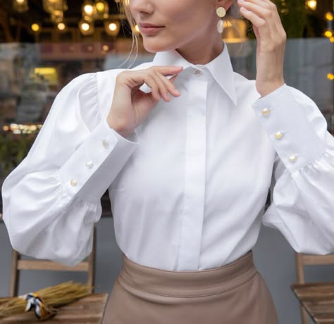 https://flic.kr/p/2kEbCZV | Sssr24 (6) White Satin Shirt, Classic Fashion Looks, High Collar Blouse, White Shirt Blouse, Hijabi Outfits, Satin Shirt, Art Dress, Cute Poses For Pictures, Women Shirts Blouse