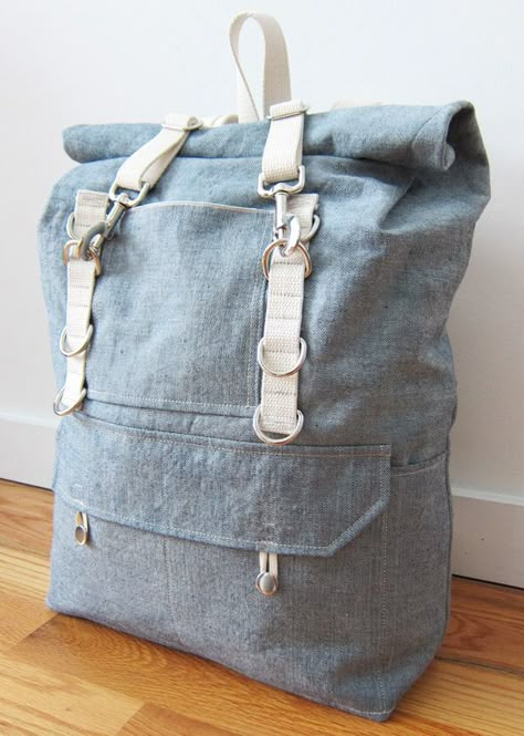 diy reverse denim backpack Rucksack Pattern, Backpack Diy Pattern, Denim Backpack Pattern, Denim Rucksack Diy, Simple Back Pack Pattern, Backpack Diy, Roll Top Backpack Pattern Free, Diy Roll Top Backpack, Homemade Backpack