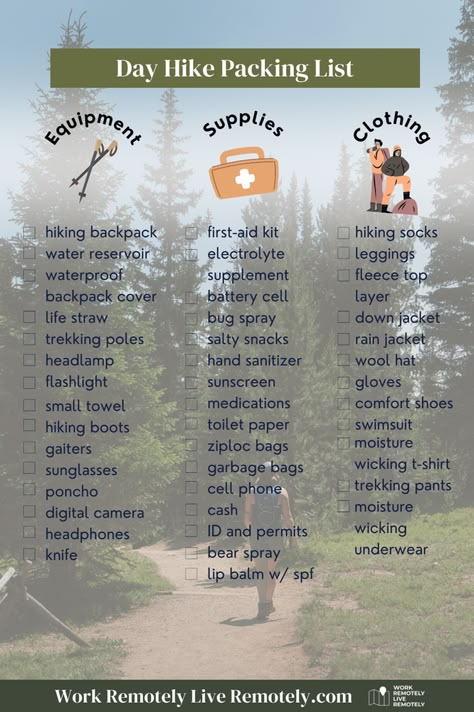 What To Pack For Hiking Day Trip, Hiking Tips For Beginners, Day Pack Essentials, Backpacking First Aid Kit, Day Hike Packing List, Hiking Checklist, Hiking Day Pack, Vacation Packing List, Babymoon Photos