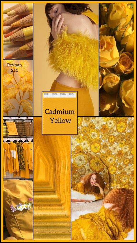 '' Cadmium Yellow / Pantone Sp 2019 '' by Reyhan S.D. Mood Board Presentation, Yellow Moodboard, Yellow Pantone, Cadmium Yellow, Yoga Studio Design, Mood Colors, Color Collage, Color Trends Fashion, Fashion Mood Board