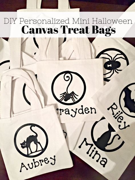 DIY Personalized Mini Halloween Canvas Treat Bags Halloween Bags Diy, Kindergarten Halloween Party, Halloween Kindergarten, Home Decor Tips And Tricks, Cricut Halloween, Spooky Halloween Decorations, Halloween Treat Bags, Halloween Bags, Trick Or Treat Bags