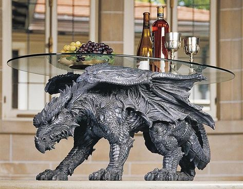 Warwickshire Dragon Coffee Table Sainte Chapelle Paris, Dragon Table, Cheap Diy Halloween Decorations, Gothic Dragon, Dragon Glass, Pedestal Coffee Table, Dragon Decor, Dragon Figurines, Glass Top Coffee Table