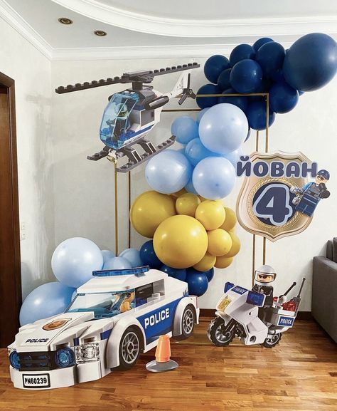 Police Birthday Decorations, Lego Police Birthday Party, Police Party Ideas Kids, Birthday Police Theme, Police Party Balloons, Police Birthday Theme, Police Birthday Party Ideas, Lego Birthday Party Favors, Police Party Decorations