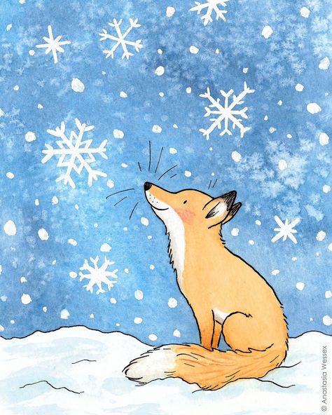 A good spot to read 📚🦊 | Instagram Winter Drawings, Fox Christmas, Fox Kids, Animal Doodles, Fox Illustration, Watercolor Paintings Easy, Art Folder, January 23, Happy Paintings