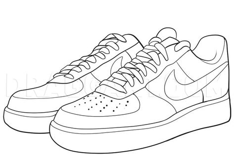 How To Draw Nike, How To Draw Air Force Ones, Step by Step, Drawing Guide, by Dawn | dragoart.com How To Draw Nike Shoes, Nike Shoe Drawing, Nike Shoes Drawing Sketches, Air Force 1 Drawing, Nike Drawing, Shoes Clipart, Basketball Signs, Sneakers Sketch, Sneakers Illustration