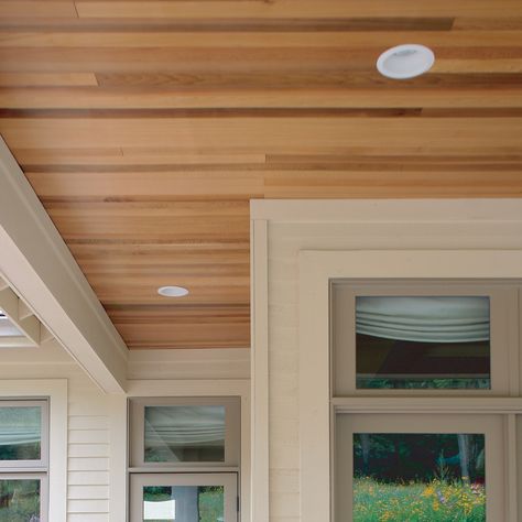 tongue-groove-clear-cedar-pattern Soffit Ideas, Vaulted Ceiling Beams, Wood Ceiling Panels, Urban Farmhouse Style, Cedar Tongue And Groove, Cedar Wood Projects, House Columns, Reclaimed Wood Ceiling, Cedar Paneling