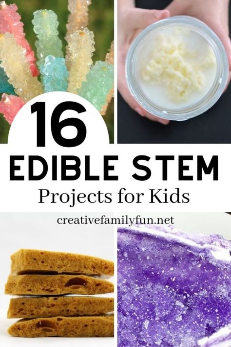 Edible STEM Projects for Kids - Creative Family Fun Stem Cooking Activities, Stem Homeschool Ideas, Edible Stem Activities Elementary, Cooking Week Activities For Kids, Math Steam Activity, Kitchen Stem Activities, Fun Edible Crafts For Kids, Cooking Stem Activities, Outside Stem Activities