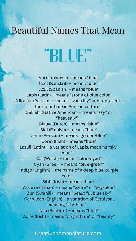 90+ Beautiful Names That Mean Blue - Creative Nomenclature Middle Blue Aesthetic, Beautiful Name With Meaning, Sky Name Ideas, Water Themed Names, Names That Mean Blue, Names That Mean Water, Sea Names, Blue Moodboard, Boy Name Meanings