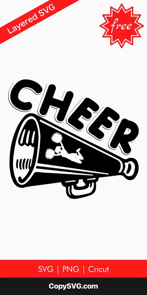 Get Your Cheer Svg Free Cricut File Gear Decorations, Cheer Printables, Cheerleader Svg, Cheer Svg, Custom Onesies, Team Gear, Free Cut Files, Spirit Wear, Svg Free