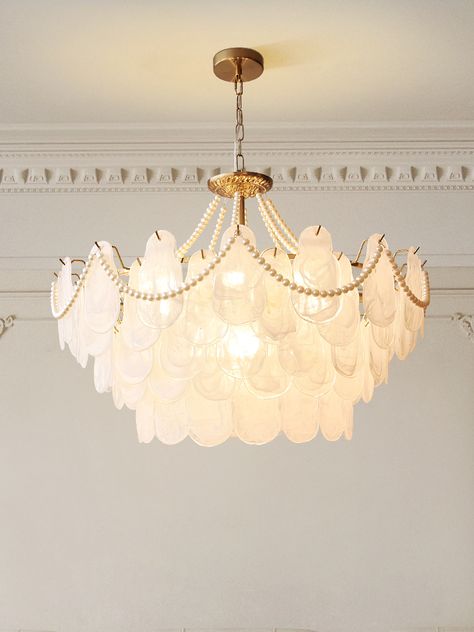 Light Luxury French Chandelier Garden Retro Living Room Light Simple Modern Crystal Pearl Shell Chandelier Garden, Retro Living Room, Shell Chandelier, Living Room Light, French Chandelier, Retro Living Rooms, Pearl Shell, Dining Room Lighting, Crystal Pearls