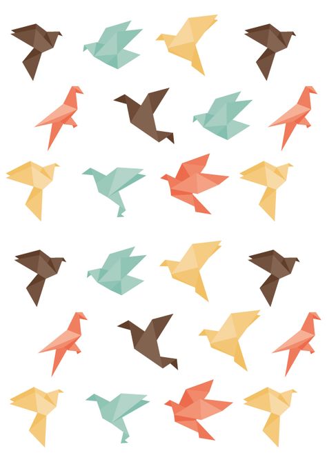 Origami birds Origami Wallpaper, Origami Illustration, Pattern Board, Origami Birds, Design Illustration Fashion, Paper Cranes, Origami Bird, Bird Logos, Origami Design