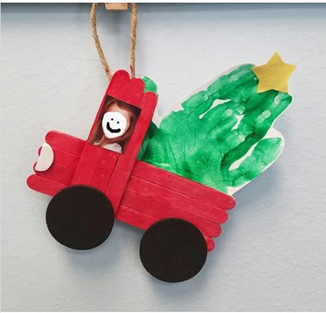 Red Truck Hand Print Ornament Parent Christmas Gift - Preschool activity Truck Ornaments Diy, Red Truck Ornament Diy, Pre K Christmas Ornaments, Christmas Crafts For Parents, Baby Jesus Crafts, Advent Kita, Preschool Christmas Craft, Preschool Christmas Gifts, Classroom Christmas Crafts