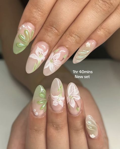 How To Do Flowers On Nails, Nails Acrylic Square Medium, Trendy Almond Nails, Paznokcie Hello Kitty, Orchid Nails, Almond Gel Nails, Kutek Disney, Girly Acrylic, Nail Looks