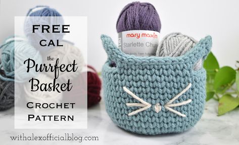 With Alex: Purrfect Cat Crochet Basket CAL Announcement and Free Pattern Diy Crochet Basket, Cats Crochet, Crocheted Baskets, Crochet Waistcoat, Large Crochet Hooks, Crochet Basket Pattern Free, Crochet Storage Baskets, Yarn Patterns, Fall Crochet