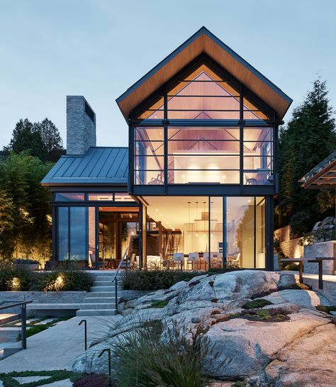 Sea House, Cedar Siding, West Vancouver, House By The Sea, Stone Kitchen, Stone Cladding, Sea Side, House Architecture, Architecture House