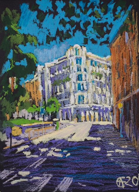 Sasha Romm - Paintings for Sale | Artfinder Spain Architecture, City Interior, Water Abstract, Oil Pastel Paintings, Small Artwork, Architecture Painting, Collage Illustration, Urban City, Impressionist Art