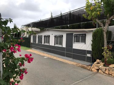 Hobby Caravan & Awning For Sale On Camping Benisol Campsite In Benidorm £40,000 Hobby Caravan, King Size Storage Bed, Touring Caravan, Caravan Awnings, Caravans For Sale, Illuminated Mirrors, Caravan Park, Double Glazed Window, Benidorm