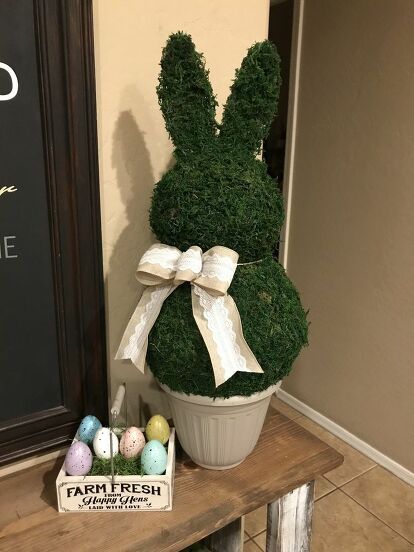 How to Make a Bunny Topiary DIY | Hometalk Easter Topiary Diy Front Porches, Easter Planter Ideas Front Porch, Easter Front Porch Ideas, Easter Porch Ideas, Easter Porch Decor Outdoor, Outdoor Easter Decorations Diy, Easter Front Porch Decor, Easter Front Porch, Diy Holiday Crafts