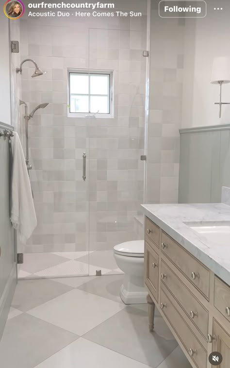 Sand Terrazzo Bathroom, Timeless Tile Flooring Bathroom, Basement Bathroom Tile Ideas, Master Shower Floor Tile, Mixed Tiles Bathroom, Shower And Floor Tile Combo, Kids Bathroom Floor Tile, Classic Shower Tile, Simple Bathroom Floor Tile