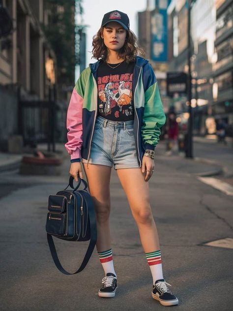 Stranger Things Photoshoot Inspired, Retro Outfits 90s Women Party, 80s Vibes Outfits, 90s Colorful Outfits, Womens 80s Outfit Ideas, 80s Dress Casual, Modern 80s Outfits, 80’s Outfit, 80s Fashion Inspiration