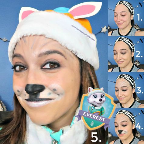 Easy Halloween Makeup Look: Everest from Paw Patrol https://bayareabeautyblogger.com/2018/10/25/easy-halloween-makeup-look-everest-from-paw-patrol/ - #makeuptutorial #everestpawpatrol #halloweenmakeup #makeuplook Paw Patrol Makeup, Everest Paw Patrol Costume, Paw Patrol Face Paint, Paw Patrol Halloween Costume, Girl Paw Patrol Party, Skye Costume, Adult Costumes Diy, Paw Patrol Everest, Paw Patrol Costume