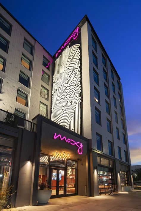 Moxy Oakland Downtown - Luxury Hotel Oakland, California Moxy Hotel, Outlets In Bathroom, Oakland California, Hotel Exterior, Luxury Getaway, Weekend Escape, Bar Lounge, Luxury Accommodation, Convention Centre