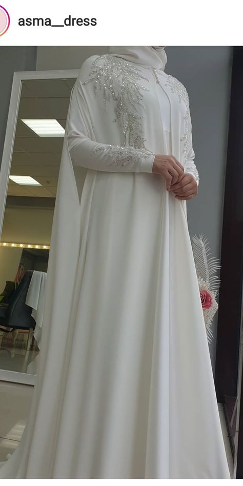 Modest Cape Dress, Nikah Abaya Dress, Modest Nikkah Outfit, Abaya For Nikah, Islamic Wedding Dress Hijab Bride Simple, Islamic Nikkah Outfit, Nikkah Bridesmaid Outfit, Modest Nikkah Dress, Fancy Abayas Weddings