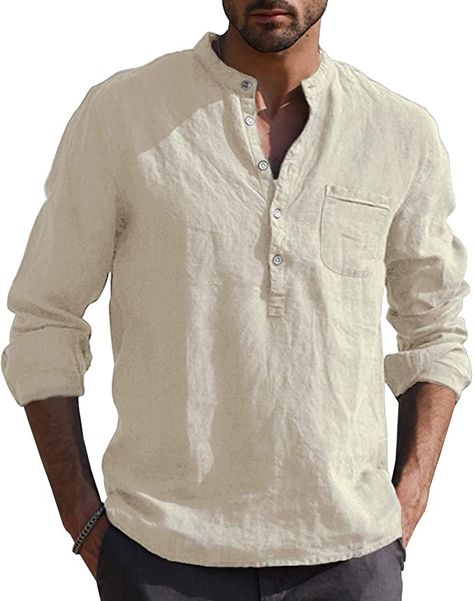 Mens Linen Shirts Summer, Linen Shirt Men, Spring Shirts, Beach Shirts, Look Casual, Henley Shirts, Summer Shirts, Casual Shirts For Men, Linen Shirt