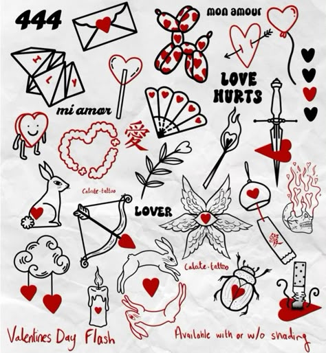 Valentine Day Flash Tattoo, Anti Valentines Day Tattoo, Valentine’s Day Flash, Love Flash Tattoo, Valentines Tattoo Flash, Black Linework Tattoo, Valentines Day Tattoo, Book Aesthetic Sticker, Sticker Book Diy