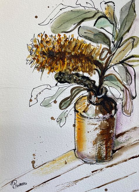 Banksia Drawing, Banksia Art, Banksia Painting, Banksia Watercolour Painting, Australian Flowers Watercolour, Australian Flora Painting, Mixed Media Nature, Flower Still Life, Abstract Floral Paintings