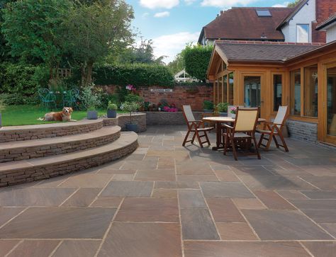 Sandstone Paving Slabs, Indian Sandstone, Patio Paving, Paving Ideas, Sandstone Paving, Patio Slabs, Garden Paving, Back Garden Design, Block Paving