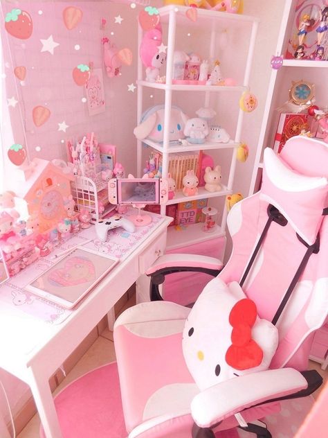 Stuff To Get On Amazon, Cute Kawaii Bedroom, Cute Kawaii Stuff, Anime Room Decor, Kawaii Room Ideas, Kawaii Bedroom, Gamer Setup, Pastel Home Decor, Hello Kitty Rooms