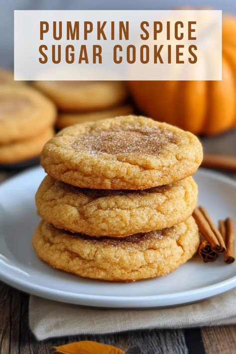 Pumpkin Spice Sugar Cookies are soft, chewy, and bursting with cozy fall spices. With flavors like cinnamon and cloves, they’re the perfect treat for autumn gatherings or a cozy afternoon snack. Easy to make in under 30 minutes, and you can add your favorite mix-ins for a personal twist. Save this recipe and try it for your next fall dessert! Don't forget to tag us when you make it! 1 Can Of Pumpkin Recipes, Fall Spice Cookies, Easy Pumpkin Cookies Simple, Pumpkin Cake Cookies Easy, Pumpkin Pie Spice Cookies, Pumpkin Spice Snickerdoodle Cookies, Pumpkin Gingersnap Cookies, Easy Pumpkin Cookies 2 Ingredients, Pumpkin Spice Desserts Easy